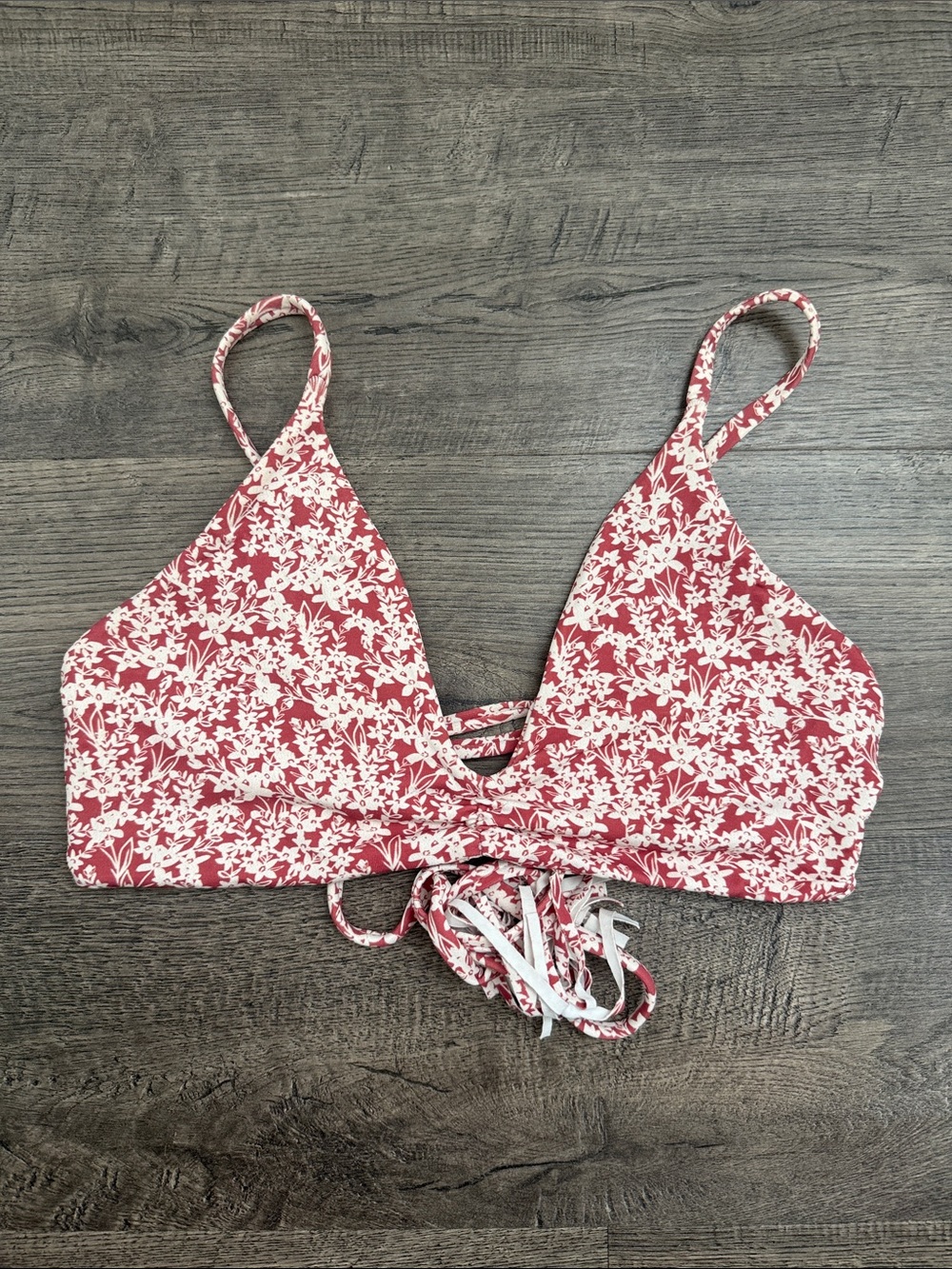 Midori Rose-White Floral Lace-Up Bikini Top